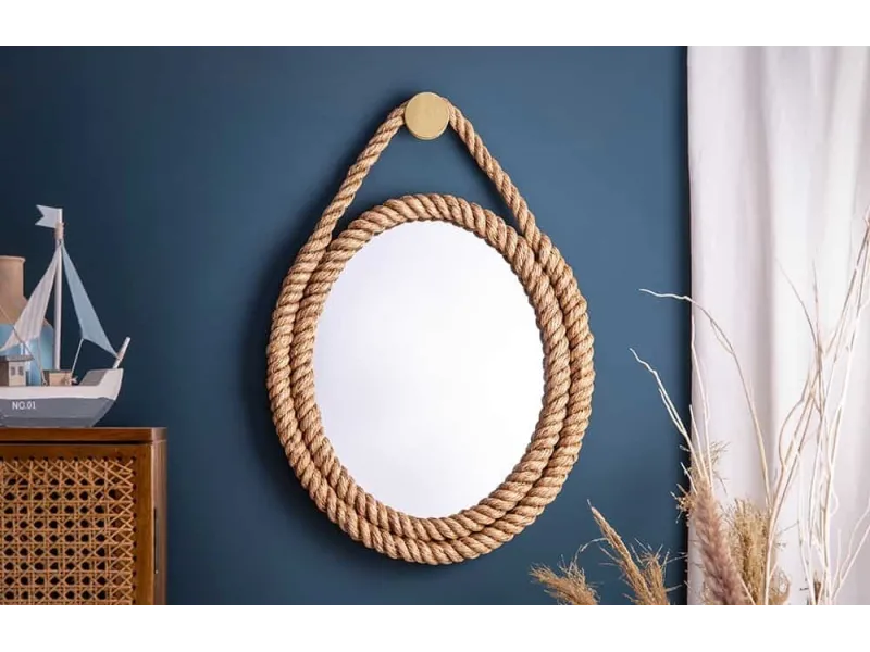 Miroir Mural Rond avec Cadre en Corde Naturelle