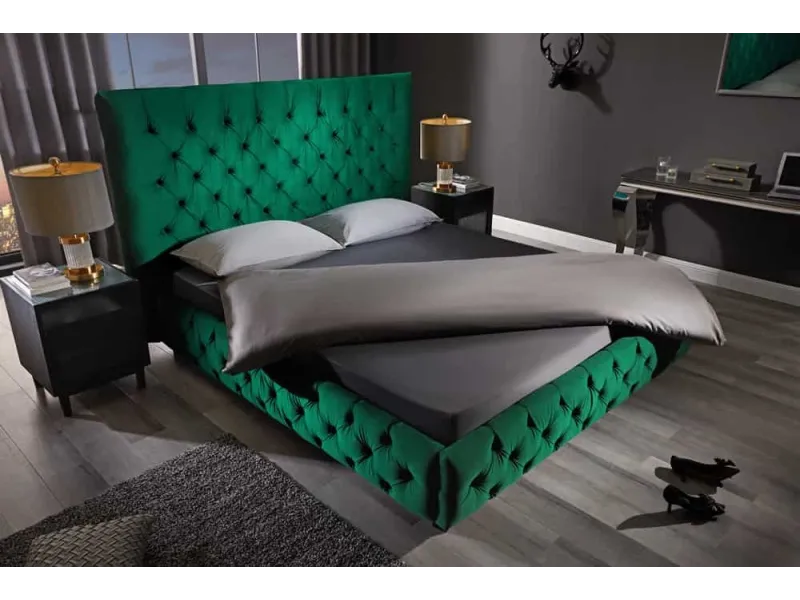 Lit PARIS CHESTERFIELD 180x200 cm – Sophistication en velours & charme intemporel