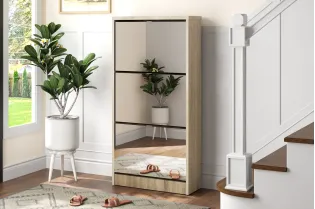 Meuble rangement chaussures, 3 compartiments, coloris blanc Commode...