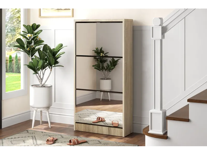 Meuble rangement chaussures, 3 compartiments, coloris blanc Commode...