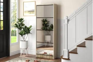 Meuble rangement chaussures, 3 compartiments, coloris blanc Commode...