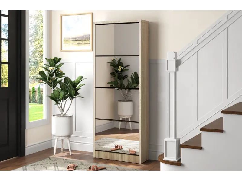 Meuble rangement chaussures, 3 compartiments, coloris blanc Commode...