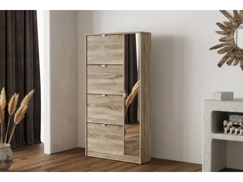 Meuble rangement chaussures, 3 compartiments, coloris blanc Commode...