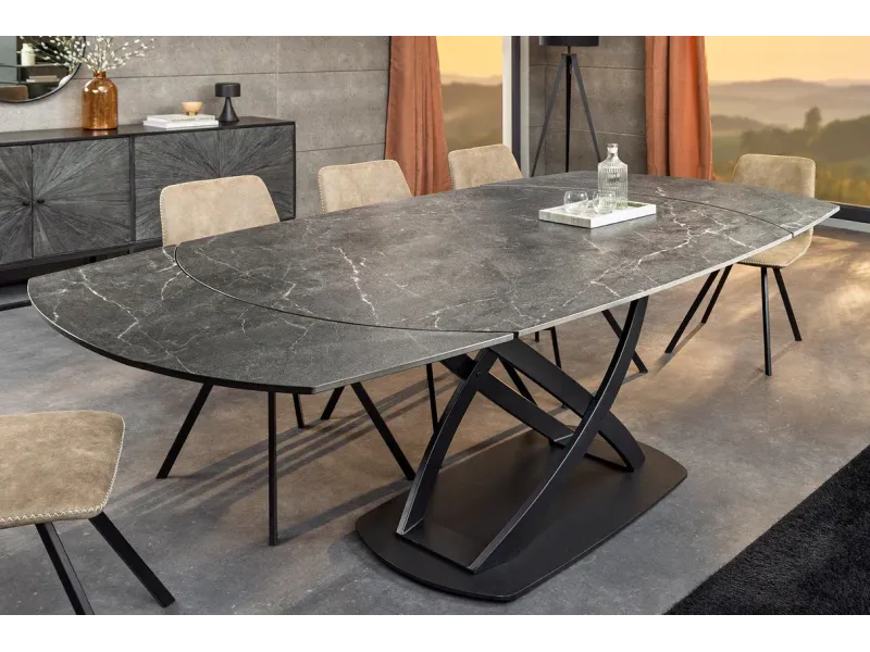 Table à manger extensible en céramique 180-225cm aspect marbre pas cher