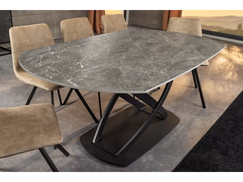 Table à manger extensible en céramique 180-225cm aspect marbre pas cher