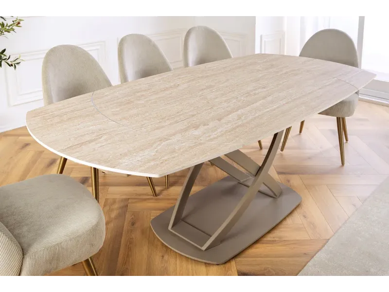 Table à manger extensible en céramique 180-225cm aspect marbre pas cher