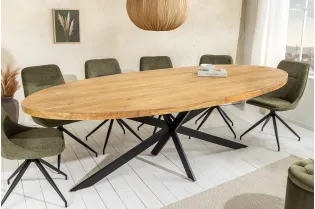 Table à manger GALAXIE ovale 240 cm – Bois de manguier & métal noir