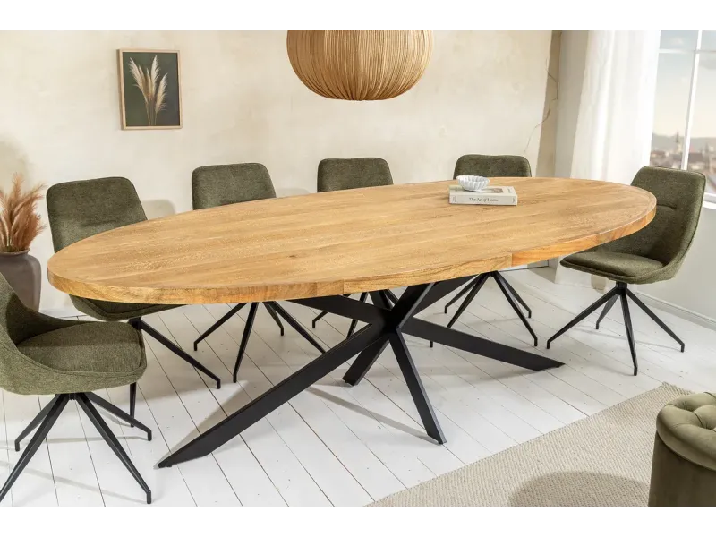 Table à manger GALAXIE ovale 240 cm – Bois de manguier & métal noir