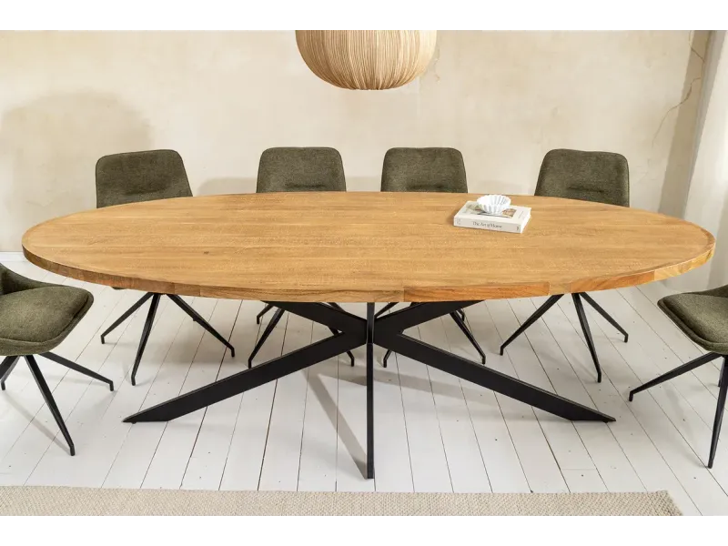 Table à manger GALAXIE ovale 240 cm – Bois de manguier & métal noir