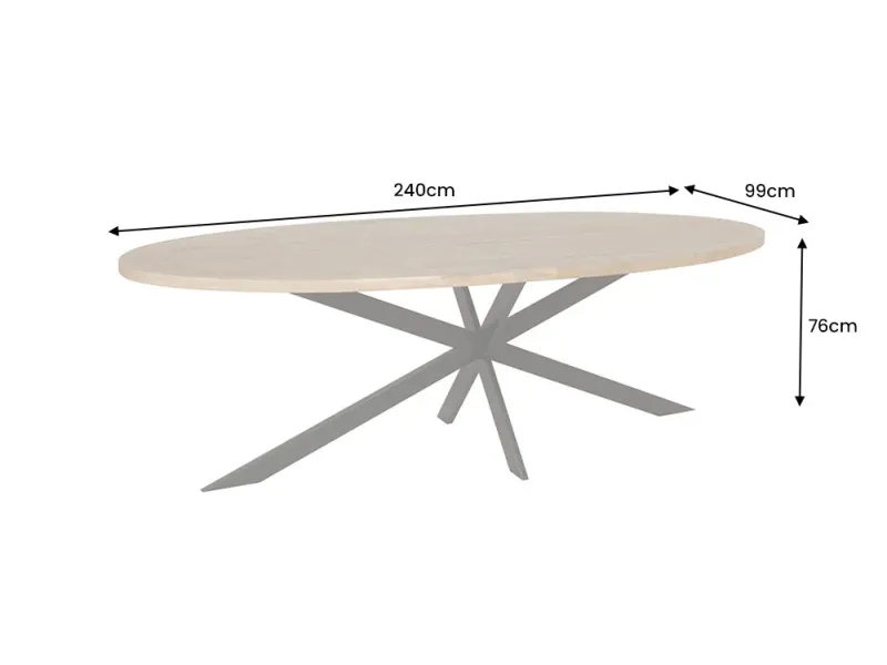 Table à manger GALAXIE ovale 240 cm – Bois de manguier & métal noir