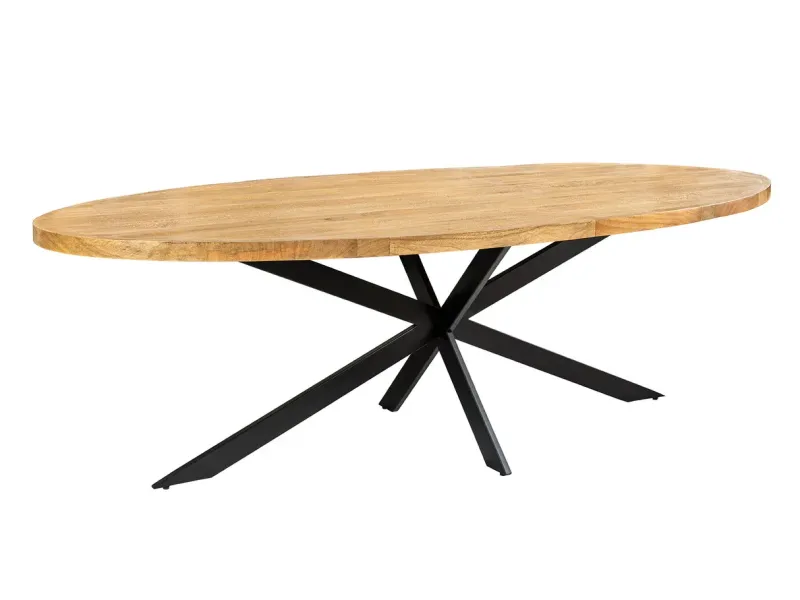 Table à manger GALAXIE ovale 240 cm – Bois de manguier & métal noir