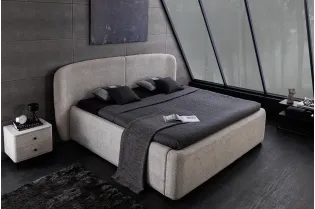 Lit ART DÉCO 180x200 cm – Bouclé grège avec rangements intégrés