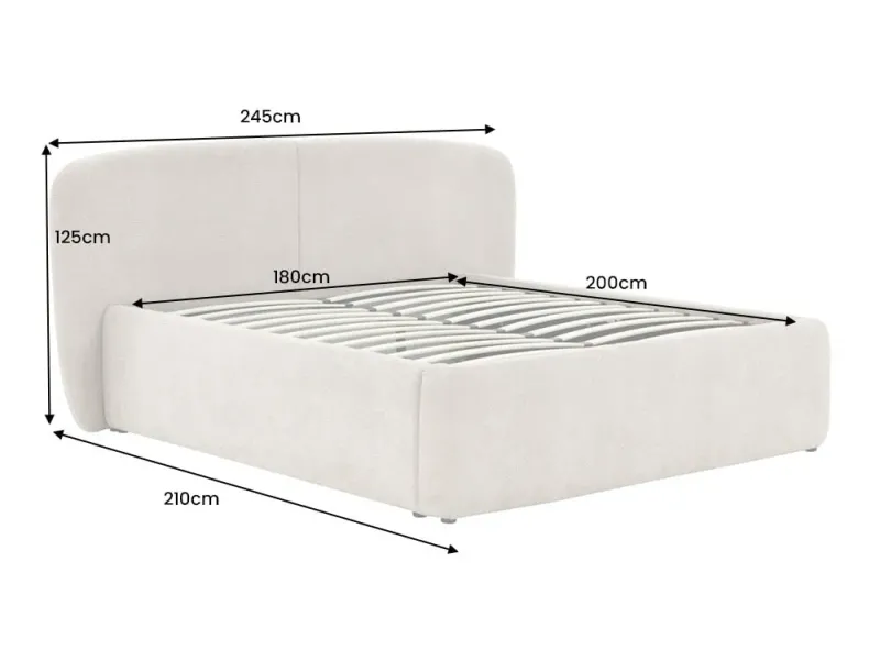 Lit ART DÉCO 180x200 cm – Bouclé grège avec rangements intégrés