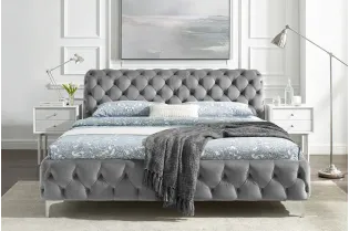 Lit MODERN BAROCK 160 x 200 cm – Velours gris style Chesterfield baroque 2