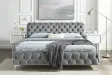 Lit MODERN BAROCK 160 x 200 cm – Velours gris style Chesterfield baroque