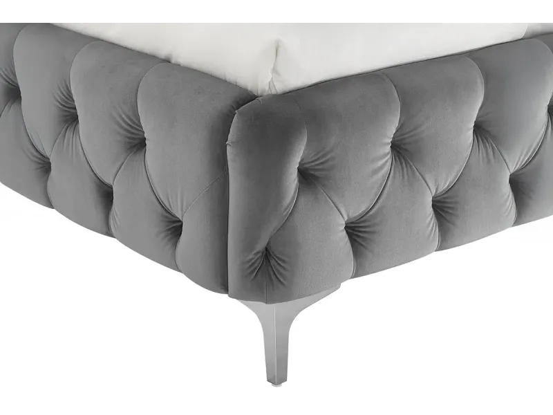 Lit MODERN BAROCK 160 x 200 cm – Velours gris style Chesterfield baroque