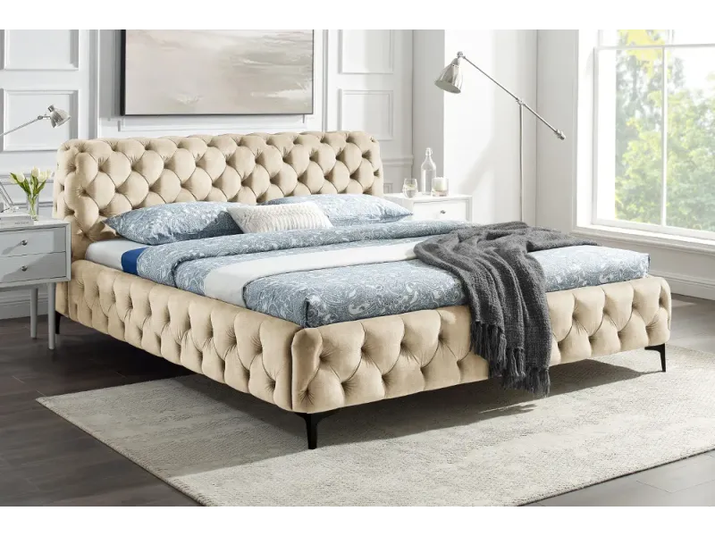 Lit MODERN BAROCK 180 x 200 cm – Velours champagne de style baroque