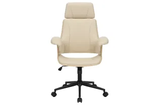 Chaise de bureau Manhattan – Similicuir beige crème & bois de chêne 2
