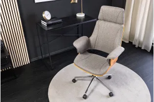 Chaise de bureau Manhattan – Tissu texturé gris & bois de noyer