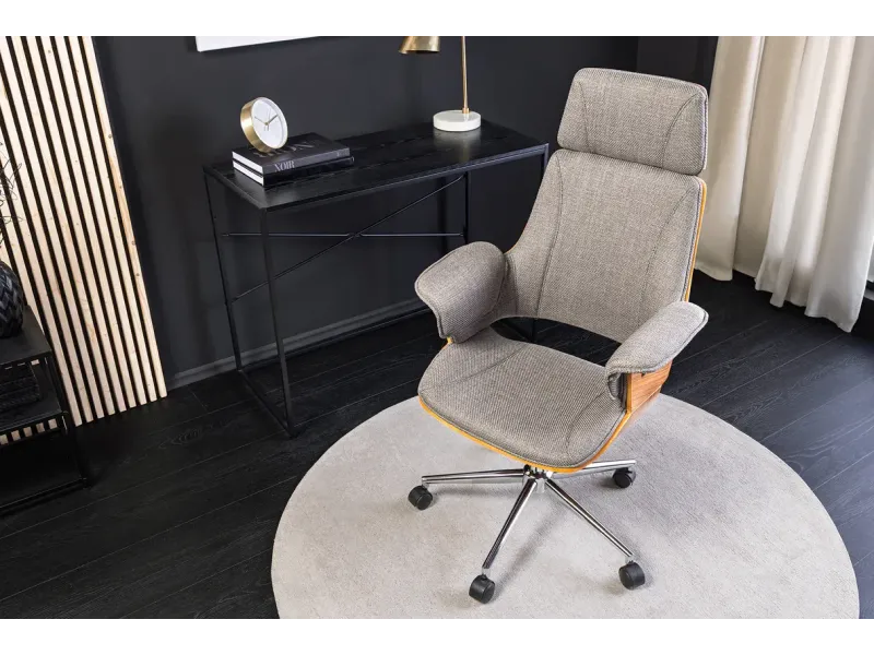 Chaise de bureau Manhattan – Tissu texturé gris & bois de noyer