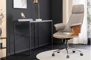 Chaise de bureau Manhattan – Tissu texturé gris & bois de noyer 2