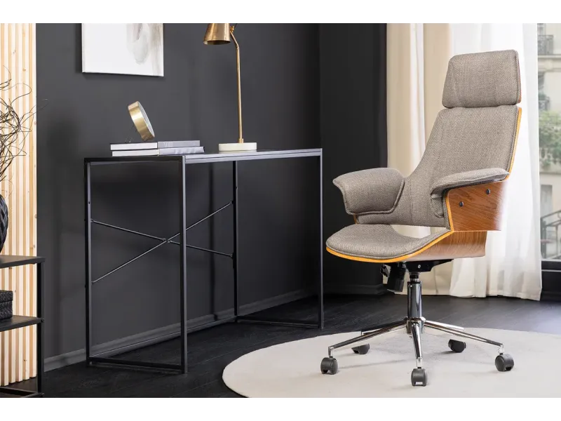 Chaise de bureau Manhattan – Tissu texturé gris & bois de noyer