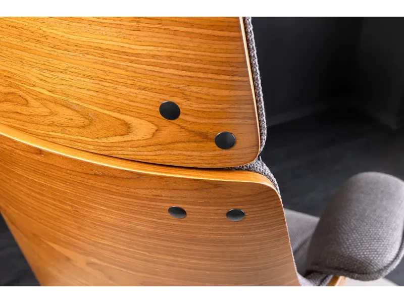 Chaise de bureau Manhattan – Tissu texturé gris & bois de noyer