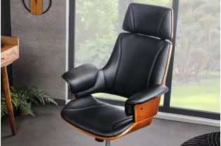 Chaise de bureau Manhattan – Similicuir noir & bois de noyer 2