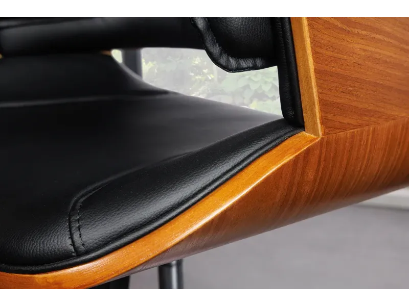 Chaise de bureau Manhattan – Similicuir noir & bois de noyer