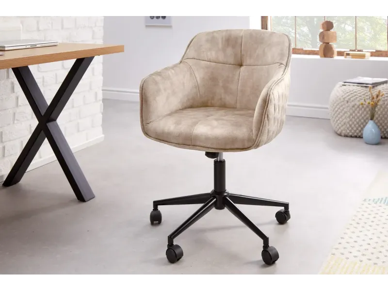 Chaise de bureau EUPHORIA velours champagne grège – Élégance, confort et raffinement