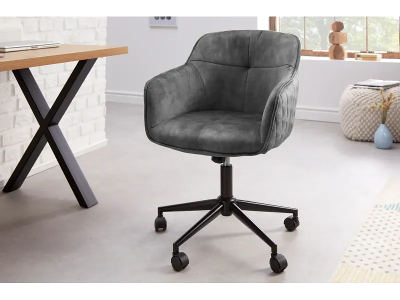 Chaise de bureau EUPHORIA velours gris foncé – Élégance moderne et confort au quotidien