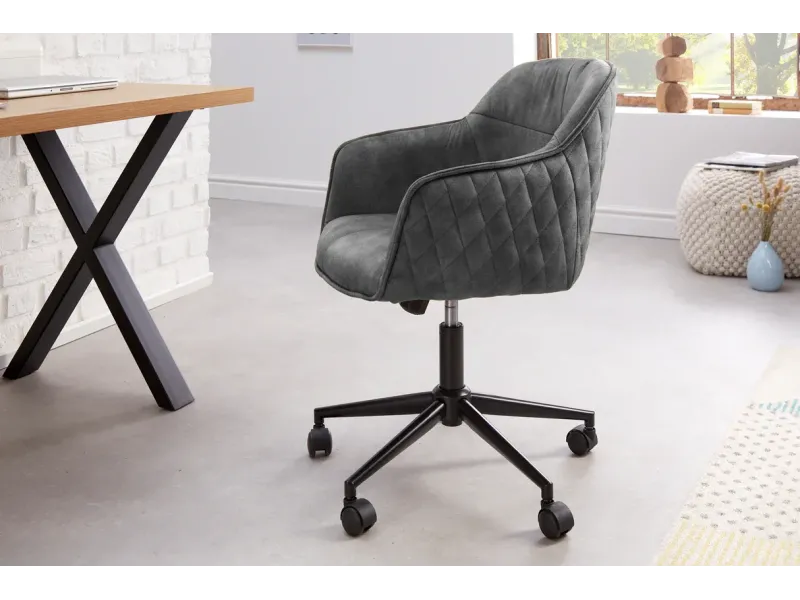 Chaise de bureau EUPHORIA velours gris foncé – Élégance moderne et confort au quotidien