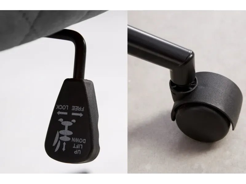 Chaise de bureau EUPHORIA velours gris foncé – Élégance moderne et confort au quotidien