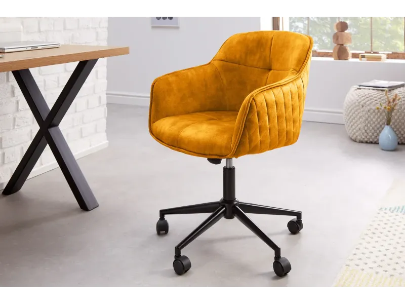 Chaise de bureau EUPHORIA velours jaune moutarde – Confort chic et design audacieux