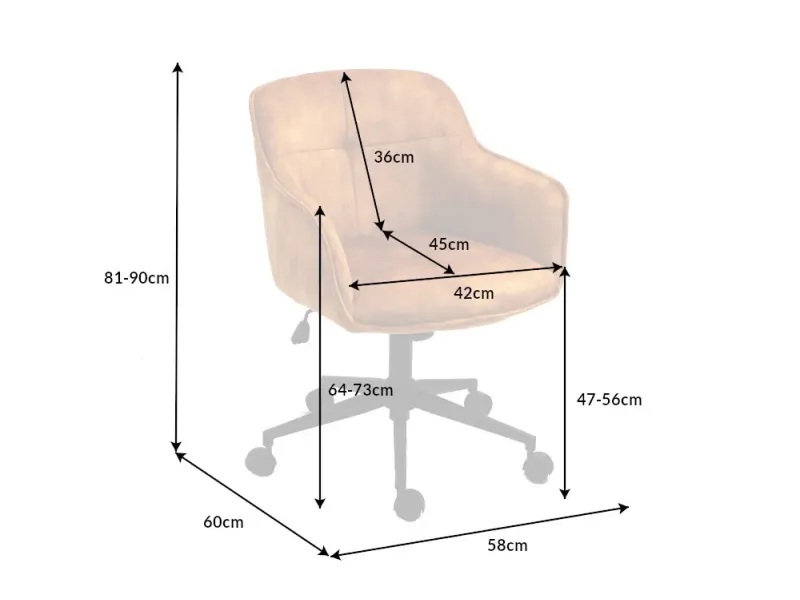 Chaise de bureau EUPHORIA velours jaune moutarde – Confort chic et design audacieux