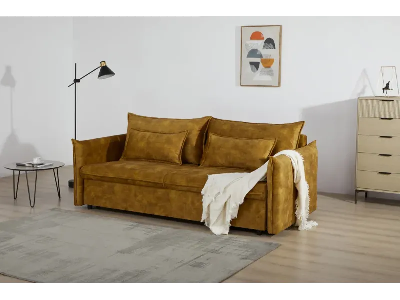 Canapé Marvelous velours jaune moutard 220cm pas cher