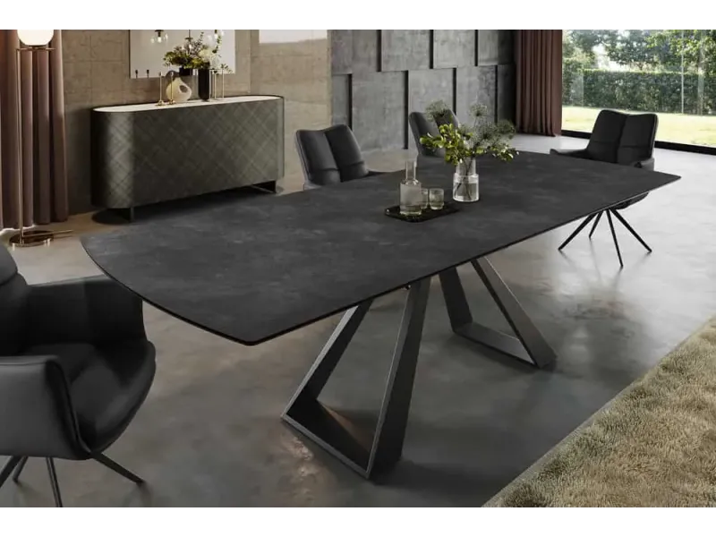 Table à manger extensible en céramique 180-225cm aspect marbre pas cher