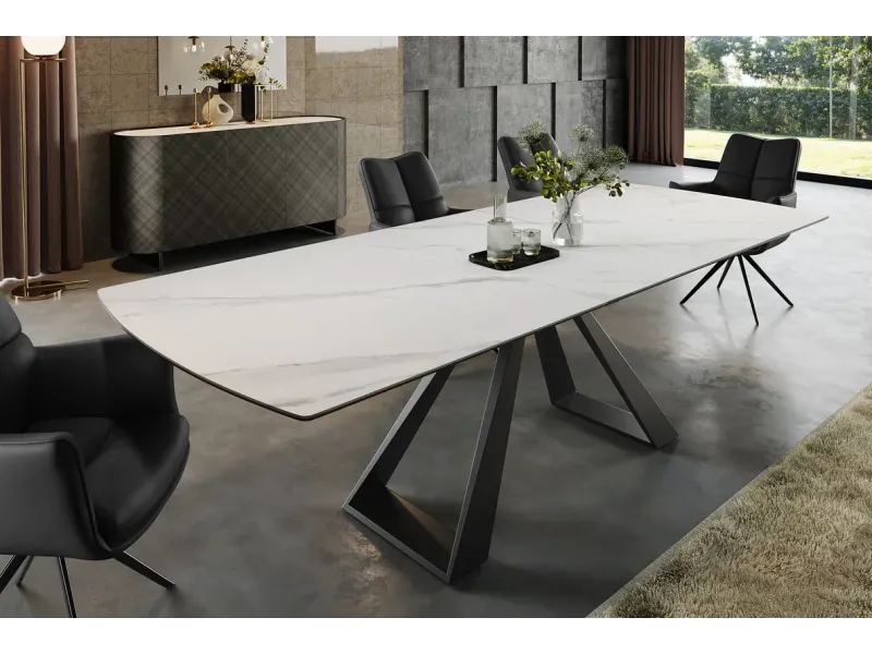 Table à manger extensible en céramique 180-225cm aspect marbre pas cher