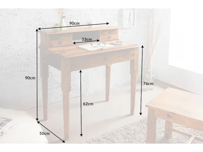 Bureau de 90 cm moderne avec rangement en bois massif Secrétaire |l...