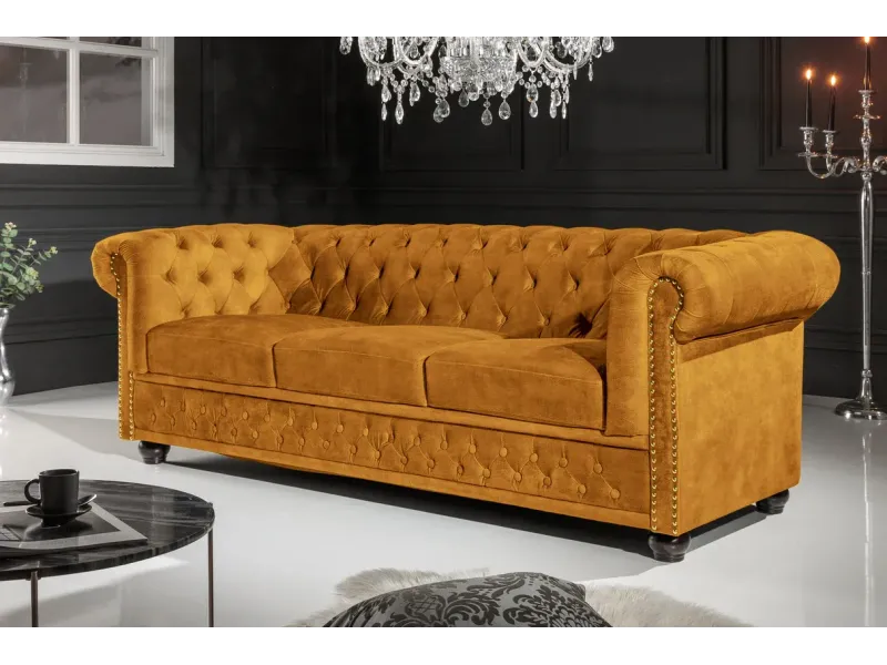 Canapé Marvelous velours jaune moutard 220cm pas cher