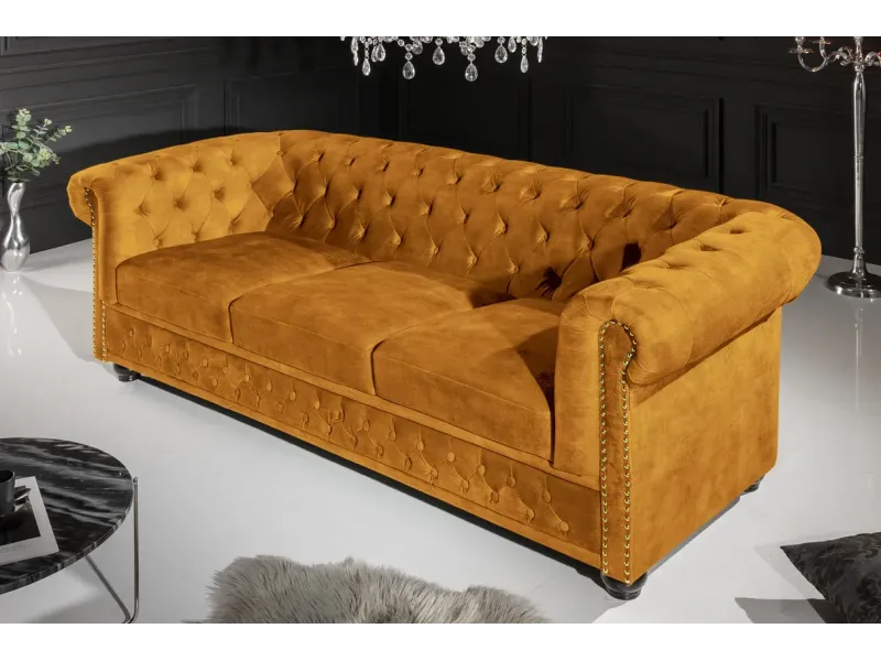 Canapé Marvelous velours jaune moutard 220cm pas cher