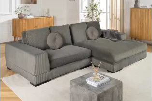 Canapé d'angle en velours coloris gris pas cher