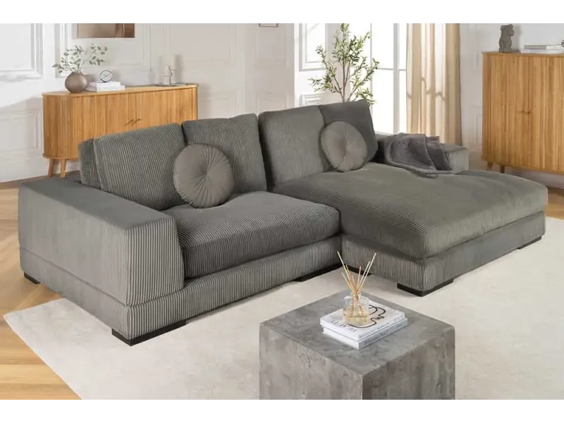 Canapé d'angle en velours coloris gris pas cher