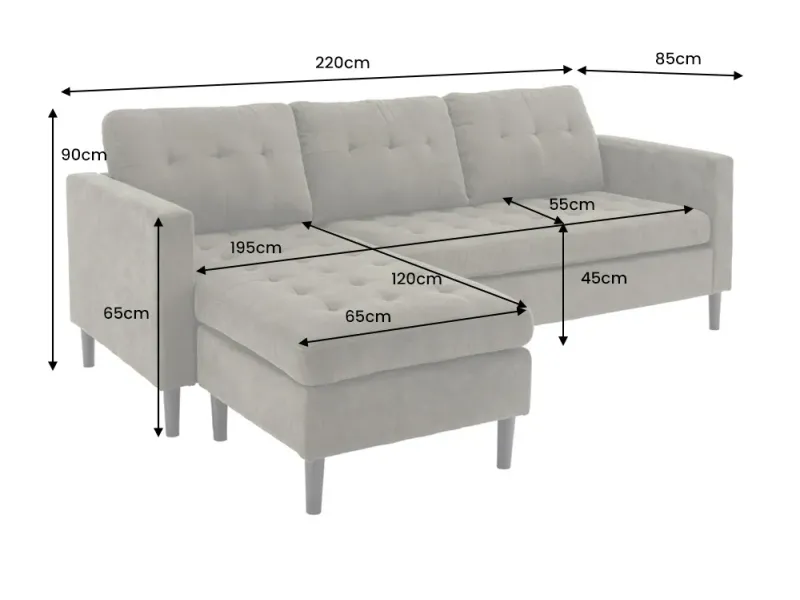 Canapé d'angle en velours coloris gris pas cher