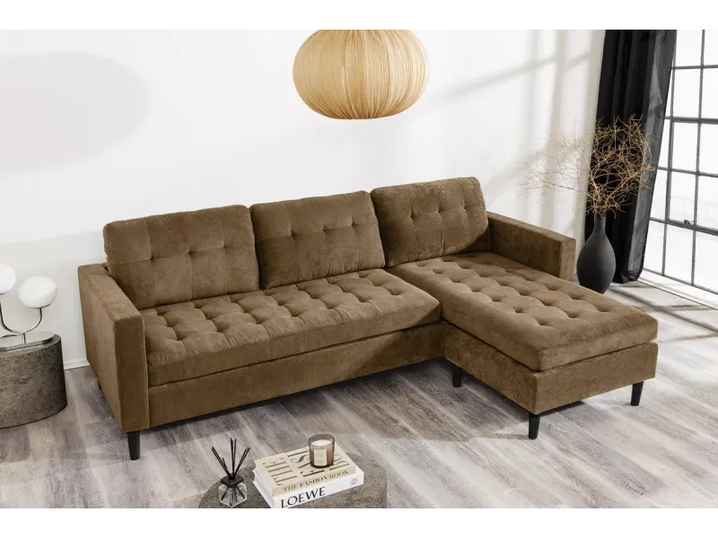 Canapé d'angle en velours coloris gris pas cher