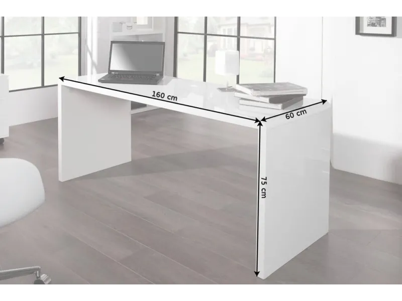 Bureau design 160x75 cm en bois teinté blanc laqué Traditionnel |la...