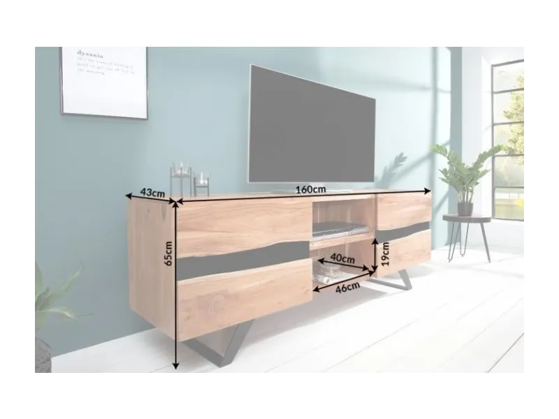 Meuble tv bois massif |Meuble tv design coloris naturel et noir à 2...