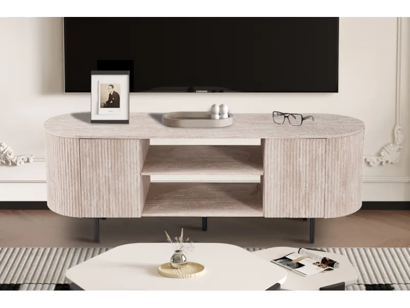 Meuble TV design |Meuble TV/HIFI blanc laqué, 2 tiroirs |adeniahome.com