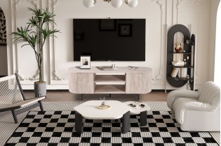 Meuble TV design |Meuble TV/HIFI blanc laqué, 2 tiroirs |adeniahome.com 2