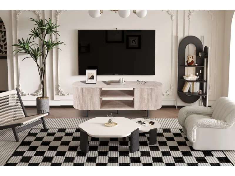 Meuble TV design |Meuble TV/HIFI blanc laqué, 2 tiroirs |adeniahome.com